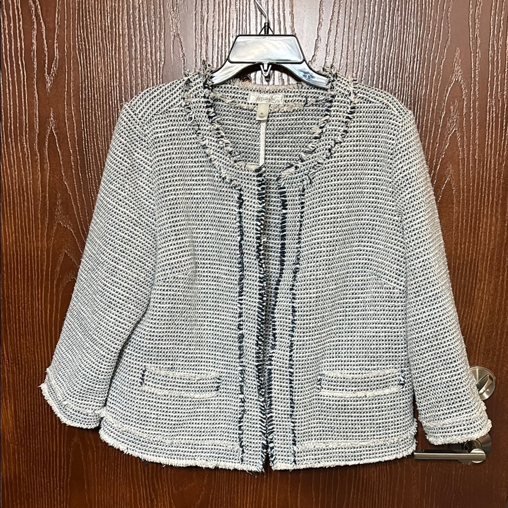 Dress Barn Women's Blue & White Tweed Jacket XL EUC